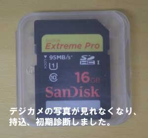 デジカメの写真が見れなく持ち込み、初期診断しました。