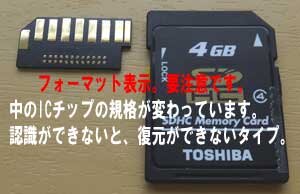 TOSHIBAさんのSDカード、フォーマットしますか？表示されたら慎重に扱いください。