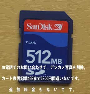 SanDisk 512MB、Canon IXYシリーズで削除。追加料金もなしです。