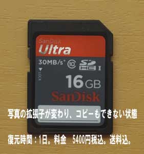 SDカードの写真の拡張子が変わり、コピーもできない状態。愛知県からの依頼。