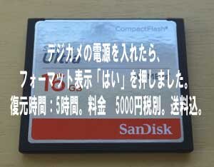 SanDiskのコンパクトフラシュがフォーマット表示になり、「はい」を押しました。