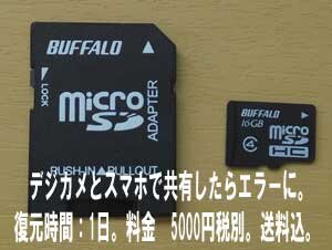 microSDカードをアダプターを使いデジカメとスマホで共有した結果。